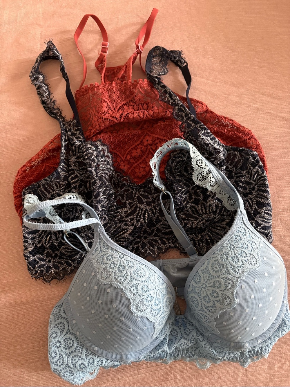 Bra/ Bralette Trio – Tera Cota, Navy, Light Blue